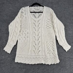 Women's Chunky Knit Sweater Cream Open Knit Boho Cottagecore Large